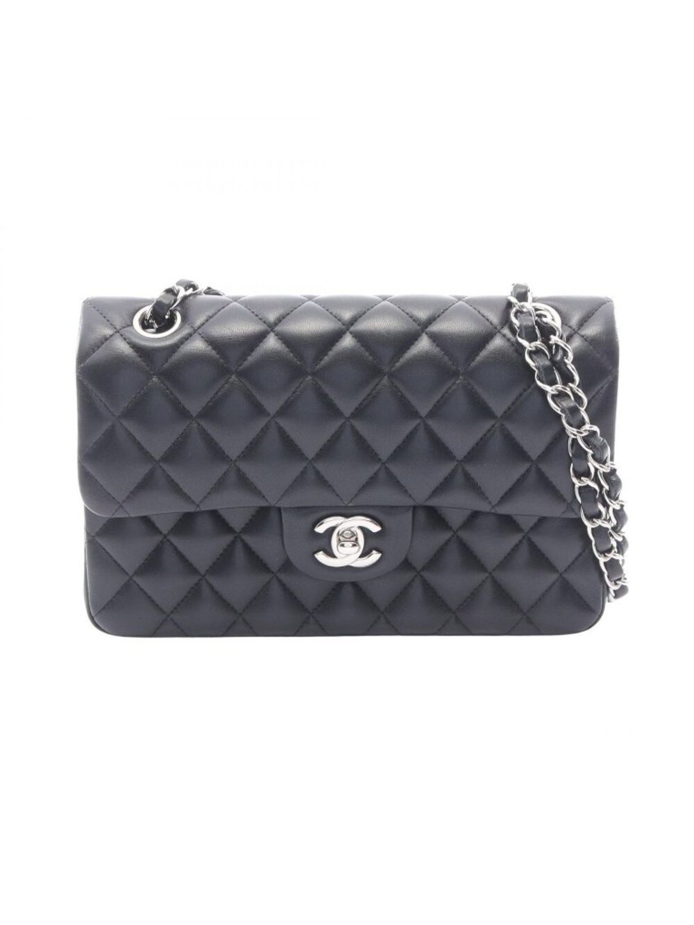 Chanel Shoulder Bag Quilted Double Flap Black Lambskin Chain